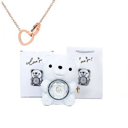 Cute Bear Gift Box With Heart Necklace And Chain