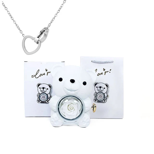 Cute Bear Gift Box With Heart Necklace And Chain