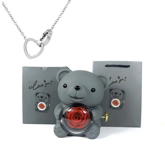 Cute Bear Gift Box With Heart Necklace And Chain