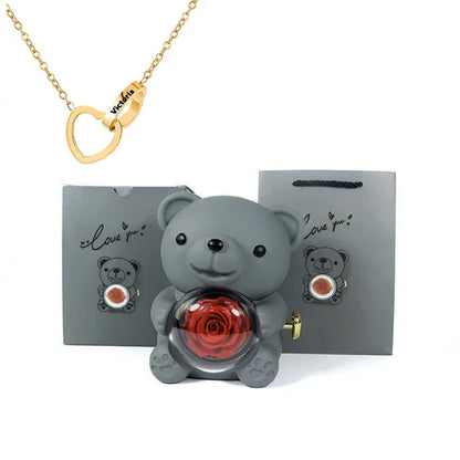 Cute Bear Gift Box With Heart Necklace And Chain