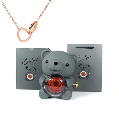 Cute Bear Gift Box With Heart Necklace And Chain