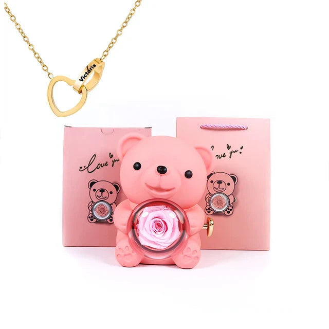 Cute Bear Gift Box With Heart Necklace And Chain