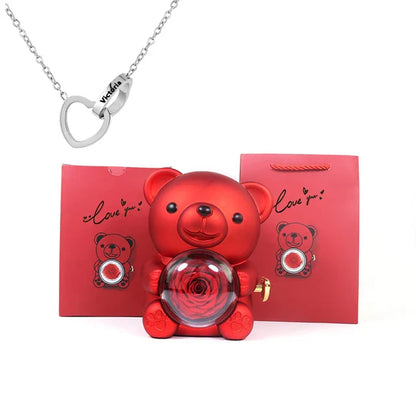 Cute Bear Gift Box With Heart Necklace And Chain
