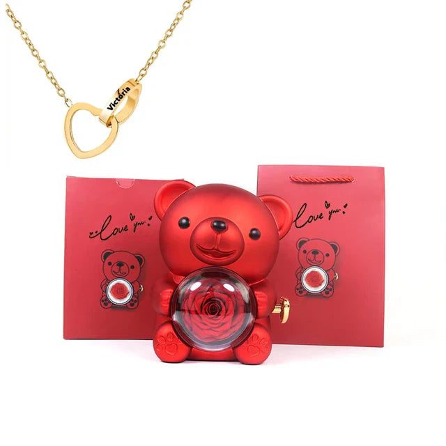 Cute Bear Gift Box With Heart Necklace And Chain