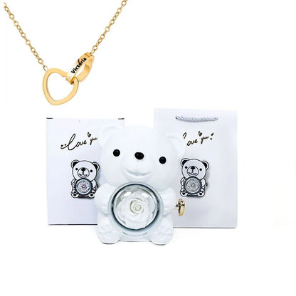 Cute Bear Gift Box With Heart Necklace And Chain