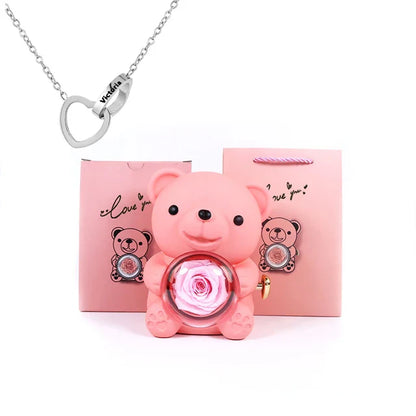 Cute Bear Gift Box With Heart Necklace And Chain