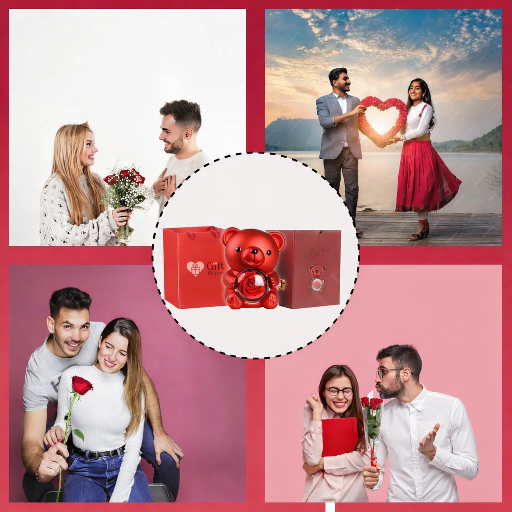 Cute Bear Gift Box With Heart Necklace And Chain