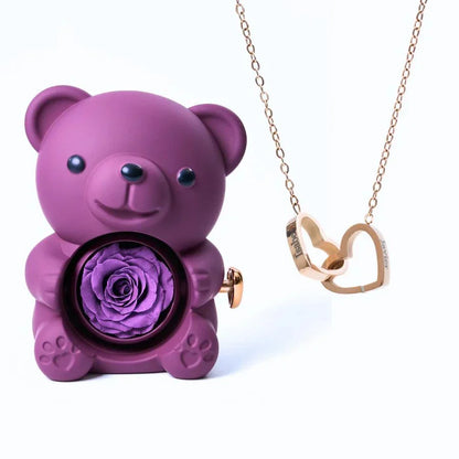 Cute Bear Gift Box With Heart Necklace And Chain