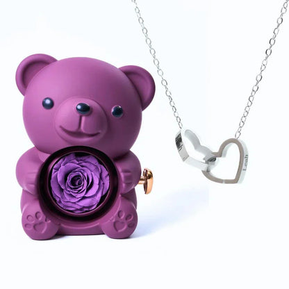 Cute Bear Gift Box With Heart Necklace And Chain