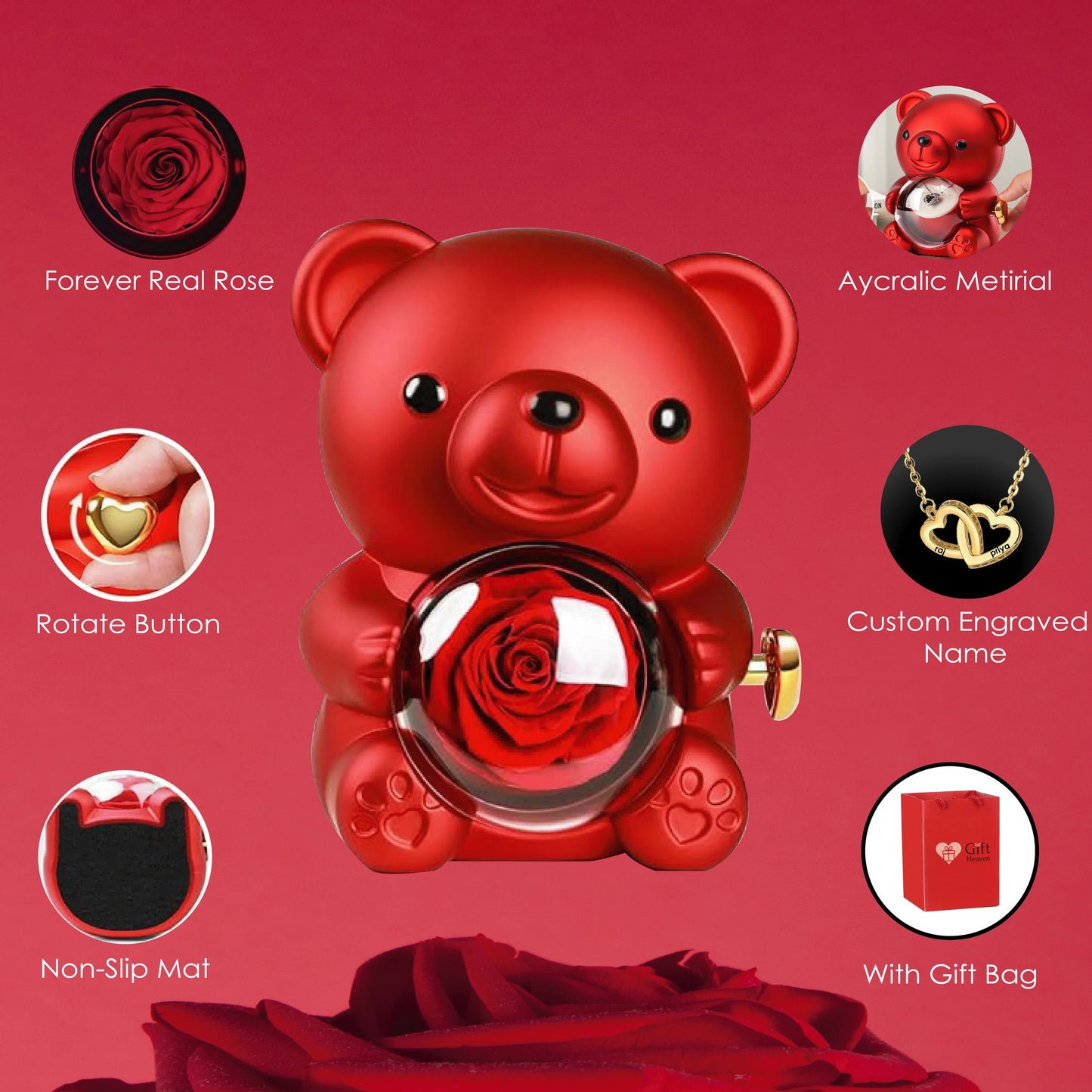 Cute Bear Gift Box With Heart Necklace And Chain