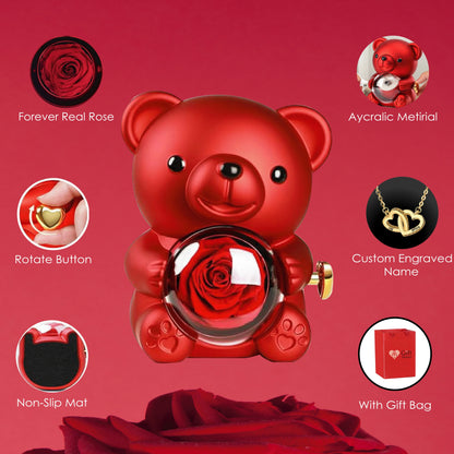 Cute Bear Gift Box With Heart Necklace And Chain